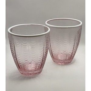 Anthropologie Set of 2 Allie Tumblers Pink White Rim Used